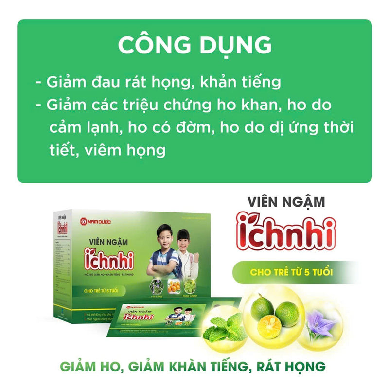 Viên ngậm Ích Nhi hộp 30 viên ngậm hỗ trợ giảm ho, đau họng, khàn tiếng cho trẻ em, phụ nữ có thai, cho con bú