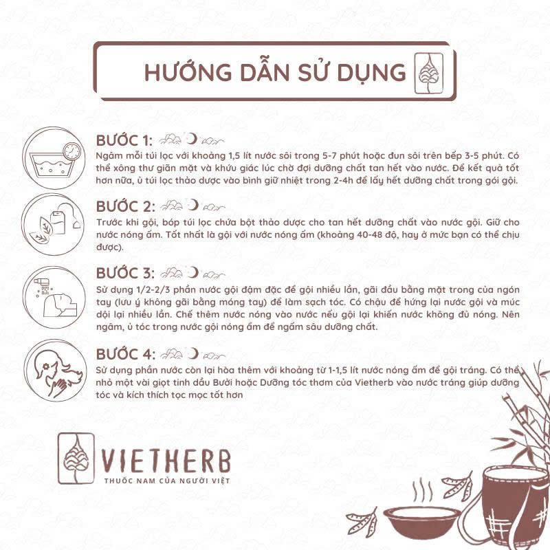 Gội đầu thảo dược Nếp Xưa VIETHERB 20gr túi lọc